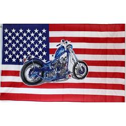 Ramson Imports of America 3x5 Flag U.S. US American Flag W/ hardtail Low Rider Chopper Motorcycle