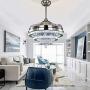 Crystal Ceiling fan with lights, Retractable Blades Fan Chandelier with Remote Control Fandelier with 3 Color Changing Chandelier for livingroom bedroom(Silver)