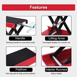 XKH- Heavy Duty Motorcycle Lift Scissor Jack Center Hoist Stand For 1,100LBS Weight Capacity/ATV/Dirt bikes/Smaller Similar Vehicles [P/N: ET-CAR-FIX012-BK+RED]