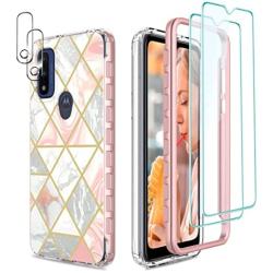 [5 Items] Jeylly Moto G Pure (2021) Case + 2 Pack Tempered Glass Screen Protector + 2 Pack Camera Lens Protector, Slim Fit Hybrid Flexible TPU Tough Phone Cover for Moto G Pure Case, Rose Gold