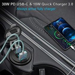 [ 2 +1 Pack] USB C Car Charger Socket, Qidoe 48W Dual PD USB-C & QC 3.0 USB Outlet with LED Voltmeter and ON/Off Switch Fast Car Charger Adapter for 12V/24V Car, Boat, RV, Truck, Golf, Motorcycle