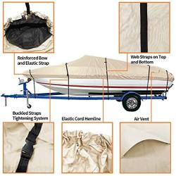 iCOVER Trailerable Boat Cover- 12-14 Waterproof Heavy Duty Marine Grade Polyester, Fits V-Hull,Fish&Ski,Pro-Style,Fishing Boat,Runabout,Bass Boat, up to 12ft-14ft Long and 68