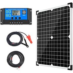 Apowery Solar Panel Kit 12V Monocrystalline,Battery Maintainer +10A Solar Charge Controller + Extension Cable with Battery Clips O-Ring Terminal for RV Marine Boat Off Grid System (20W)