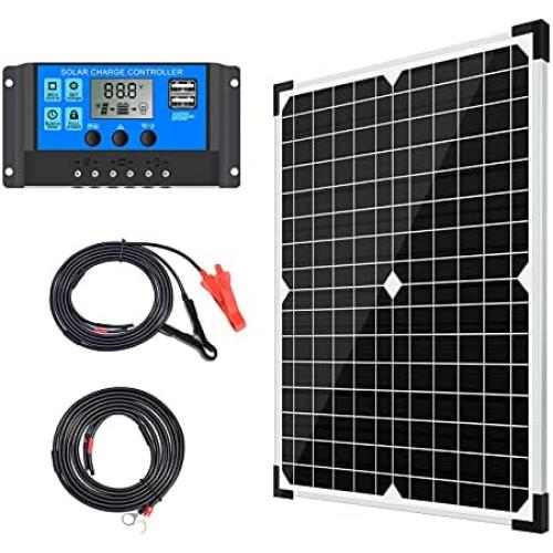 Apowery Solar Panel Kit 12V Monocrystalline,Battery Maintainer +10A Solar Charge Controller + Extension Cable with Battery Clips O-Ring Terminal for RV Marine Boat Off Grid System (20W)