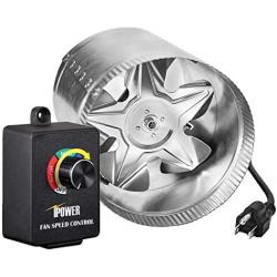 iPower GLFANXBOOSTER8CTRLV1 8 Inch 420 CFM Booster Fan Inline Duct Vent Blower with Variable Speed Controller Adjuster,Low Noise,Silver