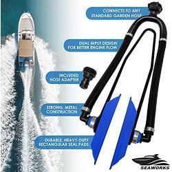Seaworks Dual Feed Muff Style Boat Motor Flusher | Use for Antifreeze Winterization or Common Water Flush | 5/8 Inch Standard Garden Hose Connection (Blue)