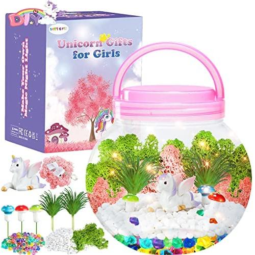 Unicorn Terrarium Kit for Kids, Unicorns Gifts for Girls 4-10 Year Old, DIY Unicorn Toy Idea Girl Birthday Presents 5-9 Year Old, Light-up Kid Arts & Crafts Kits Toys for Girls Age 6-12