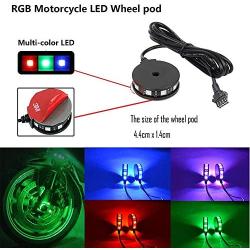 NBWDY 2Pcs RGB LED Motorcycle Wheel Light Kits with 4-Key RF Wireless Remote Controller,Custom Waterproof Multi-Color Underglow Neon Accent Glow Pod Rim Light for Motorcycle Car Bike Golf Cart