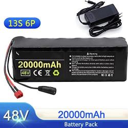 Jieoto 48V 20AH Ebike Battery Waterproof PVC Lithium-ion Battery Pack High Capacity Lithium Battery for 1000W 700W 500W 350W 250W Motor with BMS Protection and Charger