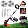 TuosTeees Cordless Weed Wacker Grass Trimmer with 2 24V Batteries & Charger, Brushless Motor, 3-Speed Adjustable, Cutting Circle Ø 15 cm, 90° Rotating Trimmer Head & Handle, orange