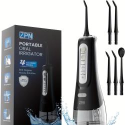 ZPN Water Dental Flosser Cordless For Teeth Cleaning, With 4 Modes Oral Irrigator, 5 Replaceable Jet Tips, Portable And Rechargeable Teeth Cleaner For Home And Travel (Black)