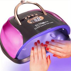256W High-Power UV LED Nail Lamp with 4 Timer Settings, Automatic Sensor & Smart Display - Fast Gel Polish Curing, Purple & Black Design, Ergonomic Handle for Professional Manicures