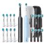 2 Pack Adult Electric Toothbrush Small Round Head Swivel Clean Rechargeable Electric Toothbrush with 8 Replacement Toothbrush Heads