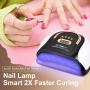 256W High-Power UV LED Nail Lamp with 4 Timer Settings, Automatic Sensor & Smart Display - Fast Gel Polish Curing, Purple & Black Design, Ergonomic Handle for Professional Manicures