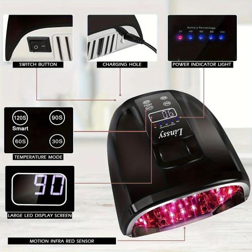 90w Wireless Rechargeable UV LED Nail Lamp 45 LED Beads Nail Machine Black