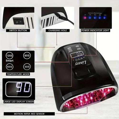 90w Wireless Rechargeable UV LED Nail Lamp 45 LED Beads Nail Machine Black