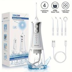 2024 New Cordless Water Flosser, 4 Cleaning Modes 300ML Tank DIY Mode USB Rechargeable, Dental Oral Irrigator For Home And Travel, Gum Care Tongue Cleaning Plaque Removal, Black/White, Compatible With Mouthwash Pulling Oil Cleansing