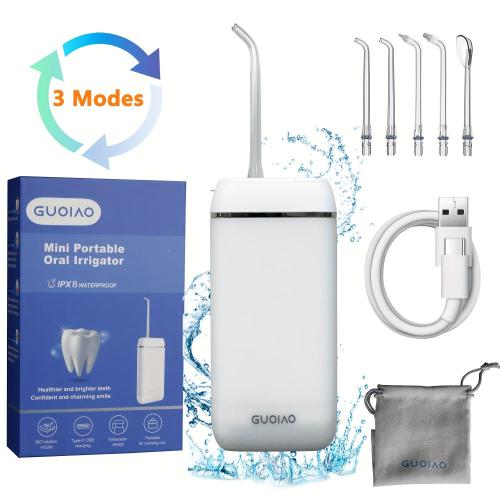 Nettoyant Interdentaire Portable, Irrigateur Oral Sans Fil Avec Réservoir d'Eau de 140 ml, 3 Modes et 5 Buses, Irrigateur Oral Waterproof avec Sac de Voyage pour Maison et Voyages, Cadeau Idéal Nettoyant Interdentaire Portable, Irrigateur Oral Sans Fil Avec Réservoir d'Eau de 140 ml, 3 Modes et 5 Buses, Irrigateur Oral Waterproof avec Sac de Voyage pour Maison et Voyages, Cadeau Idéal