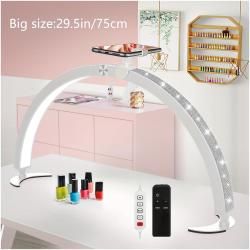 [Nail Lamp, 40W] 40W Half Moon Shaped Nail Lamp with Phone Holder - 29 Inch, 7 Color Modes, 10 Brightness, Wired Controller and Remote Control, for Beauty/Eyelashes/Tattoo/Crafts