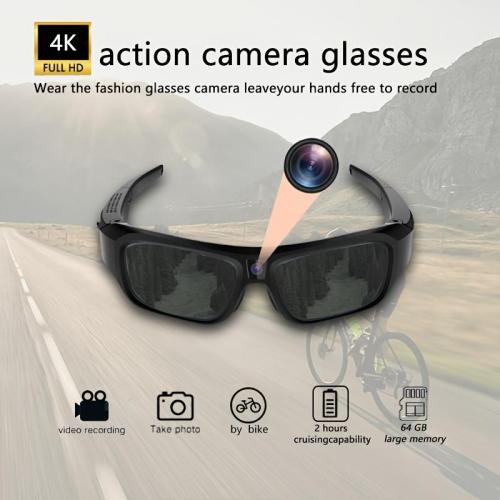 4K HD Camera Glasses, Video Smart Glasses, UHD Sports Camera, Body Camera, Cycling Recorder Camera, 2-hour Video Recording Time, Bike Surveillance Video Recorder Action Cam Glasses, Motorcycle, Car, Fishing, With 64GB Storage Card.Black