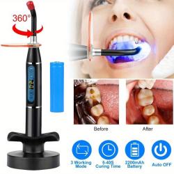 Cordless dental LED curing light features constant high light output for fast and smooth resin material curing including composites and sealants.