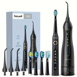 Fairywill Water Flosser And Electric Toothbrush Combo For Braces Bridges Care, Black