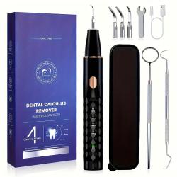 Rechargeable Dental Calculus Remover Kit with LED Light - 4 Cleaning Modes, 3 Replaceable Heads, USB Powered, Hypoallergenic, Ideal for Holiday Gifting, Dental Cleaning Tools, Valentines Day Gifts