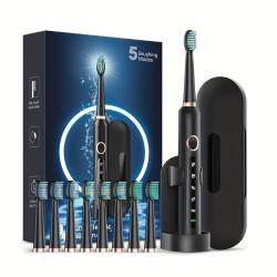 Rechargeable Electric Toothbrush, Electric Toothbrush For Adults With 5 Modes And 2-Min Smart Timer, 8 Replacement Brush Heads And Holder