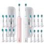 2 Pack Adult Electric Toothbrush Small Round Head Swivel Clean Rechargeable Electric Toothbrush with 8 Replacement Toothbrush Heads