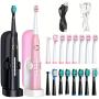 Deep Cleaning Teeth, Smart Adult Electric Toothbrush with 8 Brush Heads, Soundwave technology Cleaning Action at 40,000 Vibrations per Minute, 5 Cleaning Modes, Rechargeable Battery for Up to 4 Hours Use, Perfect Gift for Loved Ones, Friends, and Partners