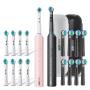 2 Pack Adult Electric Toothbrush Small Round Head Swivel Clean Rechargeable Electric Toothbrush with 8 Replacement Toothbrush Heads