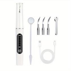 Electric Teeth Cleaner, Teeth Cleaner Set with 5 Cleaning Modes, 3 Replacement Heads, LED Light, USB Rechargeable, Ideal for Home, Outdoor, and Camping Use