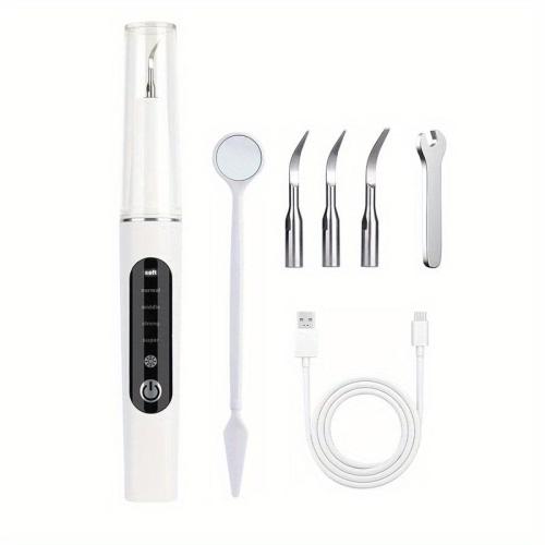 Electric Teeth Cleaner, Teeth Cleaner Set with 5 Cleaning Modes, 3 Replacement Heads, LED Light, USB Rechargeable, Ideal for Home, Outdoor, and Camping Use
